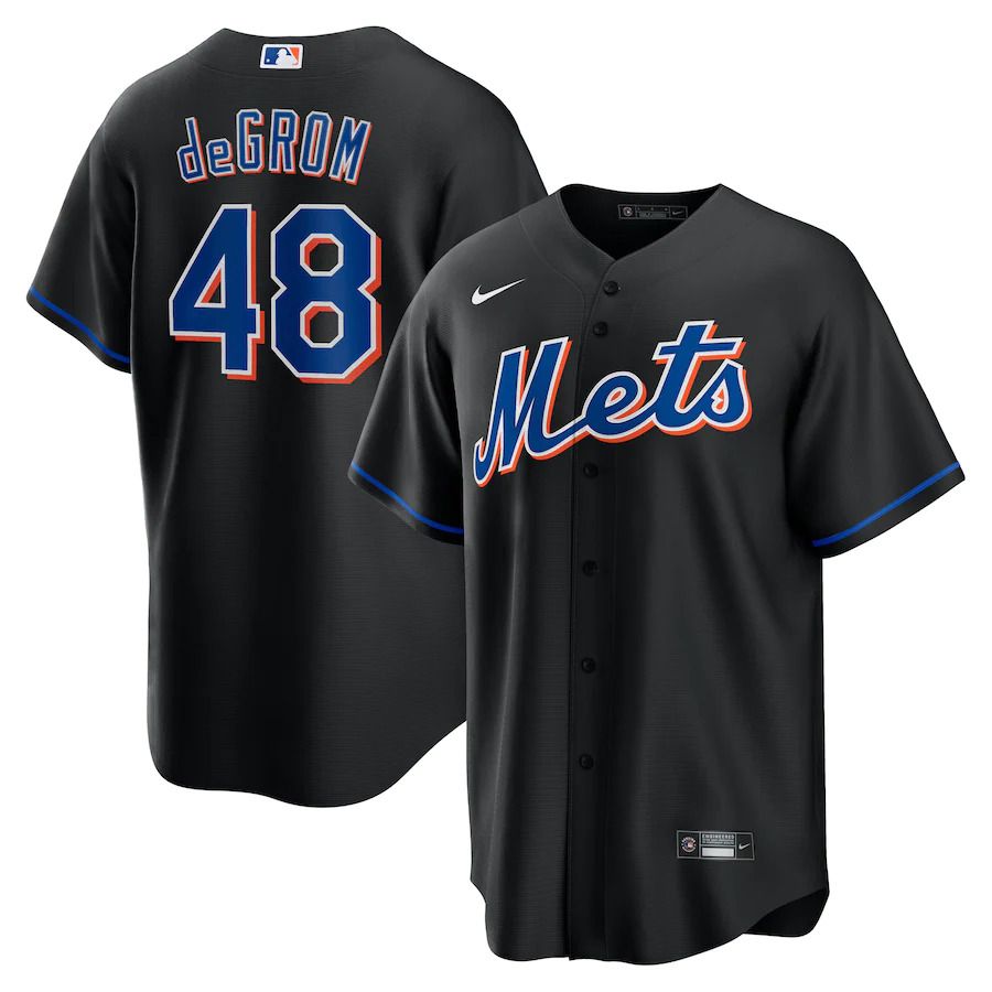 Custom Men New York Mets #48 Jacob deGrom Nike Black 2022 Alternate Replica Player MLB Jersey
